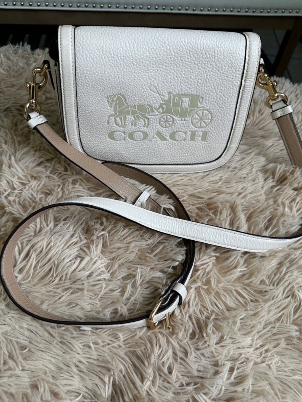 Coach White authentic Pebbled Leather Logo Saddle Crossbody - Picture 13 of 15